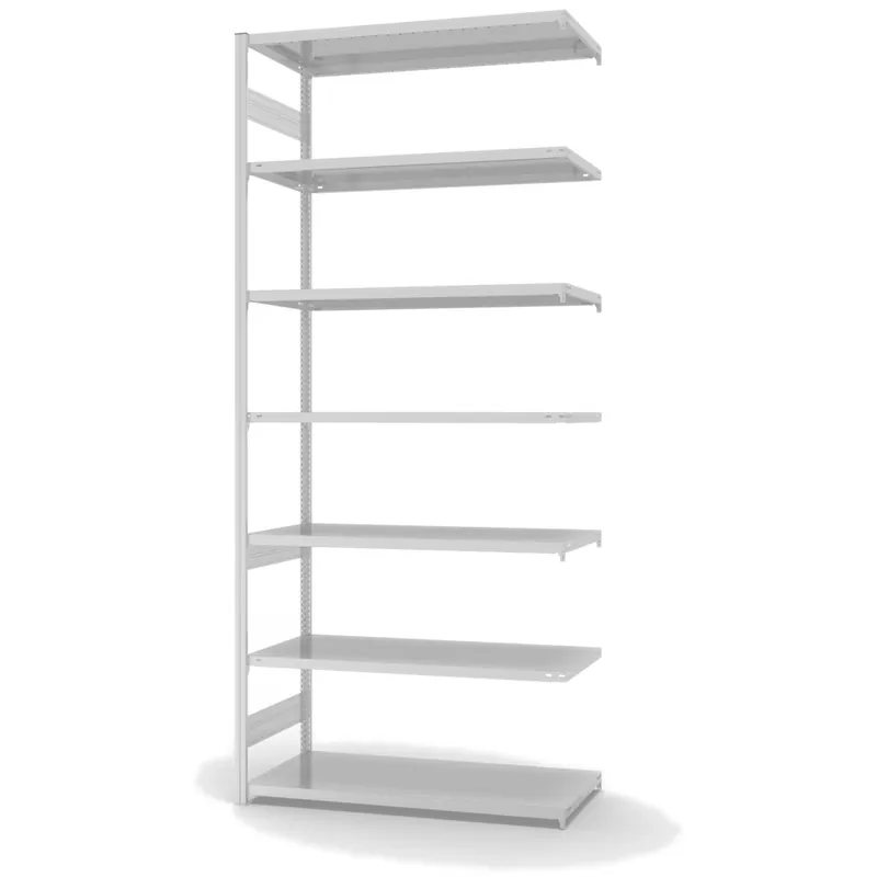 hofe Anbau-Fachbodenregal für Beidseitige Nutzung - Stecksystem ORION PLUS - Fachlast 240 kg - H3000 B1300 T600 mm - RAL7035 Lichtgrau Kracherpreis