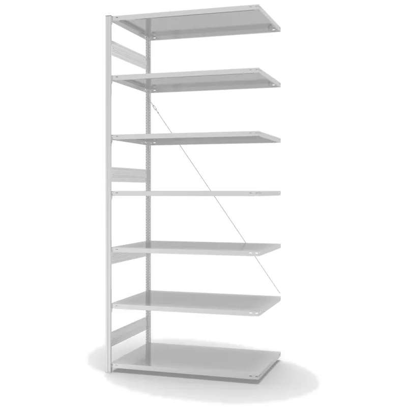 hofe Anbau-Fachbodenregal für Einseitige Nutzung - Stecksystem ORION PLUS - Fachlast 330 kg - H3000 B1300 T800 mm - RAL7035 Lichtgrau Must-Have