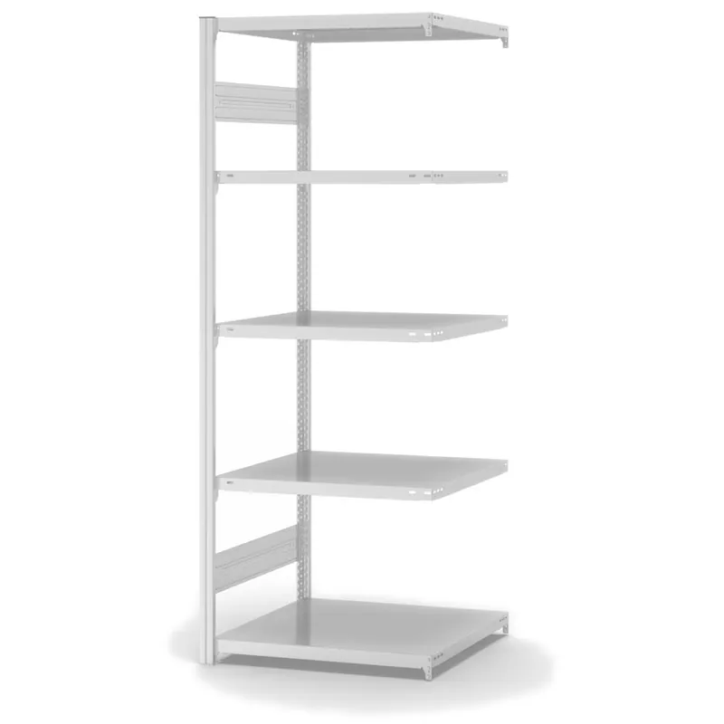 Nur Heute hofe Anbau-Fachbodenregal für Beidseitige Nutzung - Stecksystem ORION PLUS - Fachlast 140 kg - H2000 B750 T600 mm - RAL7035 Lichtgrau
