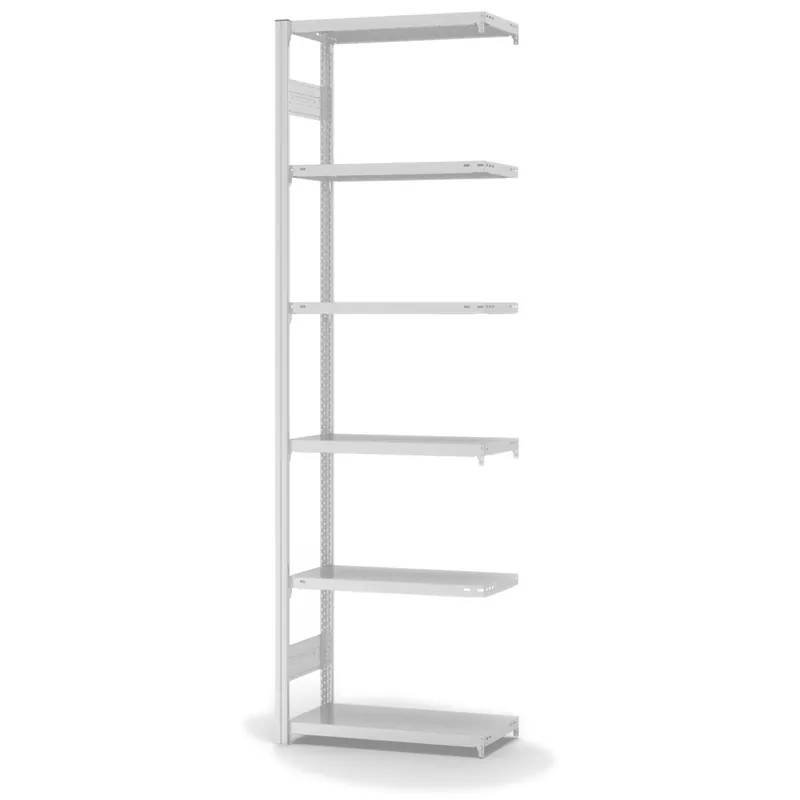 hofe Anbau-Fachbodenregal für Beidseitige Nutzung - Stecksystem ORION PLUS - Fachlast 150 kg - H2500 B750 T300 mm - RAL7035 Lichtgrau Geprüft
