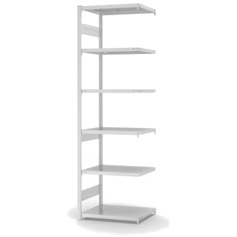 hofe Anbau-Fachbodenregal für Beidseitige Nutzung - Stecksystem ORION PLUS - Fachlast 230 kg - H2500 B750 T500 mm - RAL7035 Lichtgrau Saisonangebot