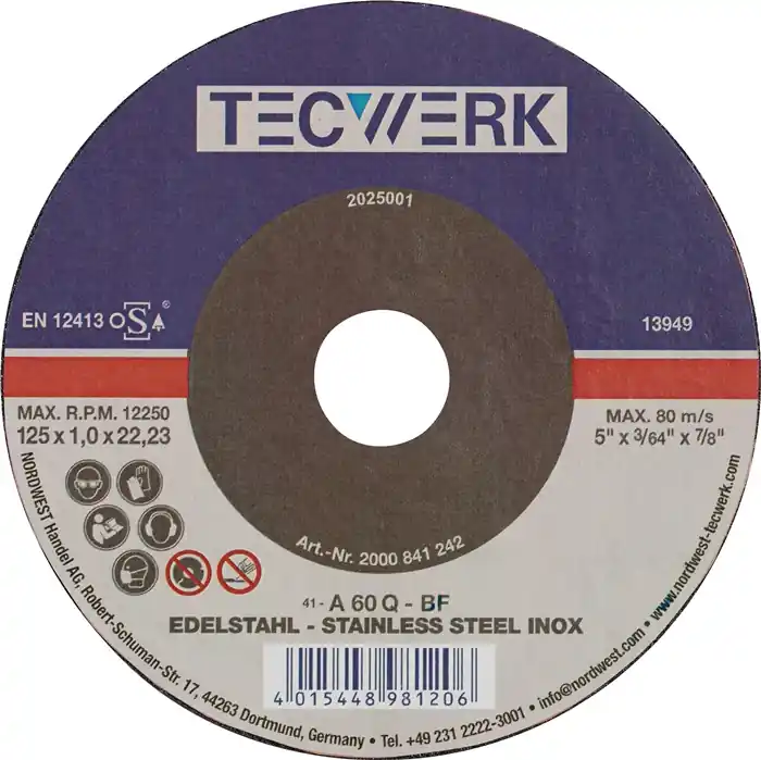 Trennscheibe INOX D230x1,9mm gekr.INOX Bohr.22,23mm TECWERK VE: 25 Stück Rabatt