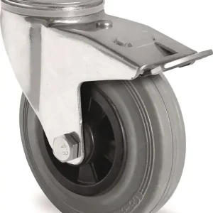 Neue Ware Lenkrolle m.Festst.D.80mm Trgf.70kg m.Rückenloch Rollenlager VG grau TECWERK