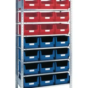 Steckregal H2000xB1000xT500mm Anbauregal 8 Stahlböden 12xMK2 blau,9xMK2 rot TW Top-Seller