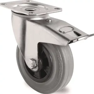 Markenprodukt Lenkrolle m.Festst.D.125mm Trgf.100kg m.Platte Rollenlager VG grau TECWERK
