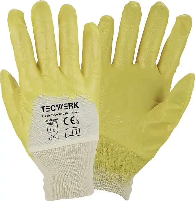 Schnäppchen Handschuhe Lippe Gr.10 gelb Nitrilbeschichtung EN 388 PSA II TECWERK VE: 12 Paare