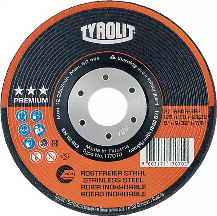 Expressversand Schruppscheibe PREMIUM D125xS7mmKörnung 30 gekr.Bohr.22,23mm TYROLIT VE: 10 Stück