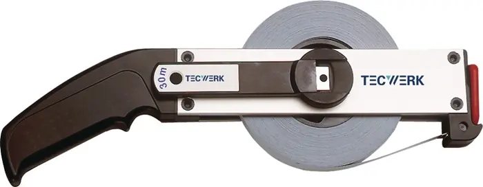Rahmenbandmaß L.30m Bandbr.13mm Acm EG II Alu.weiß Stahlmaßband TECWERK Top-Preis