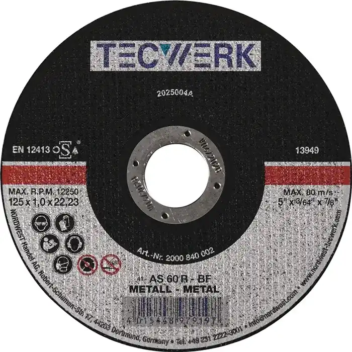 Trennscheibe D125x2,5mm gekr.STA Bohr.22,23mm TECWERK VE: 25 Stück Schnäppchen
