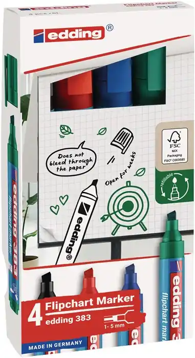 Jetzt Bestellen Flipchartmarker 383 schwarz/rot/blau/grün Strich-B.1-5mm Keilspitze Krt.EDDING