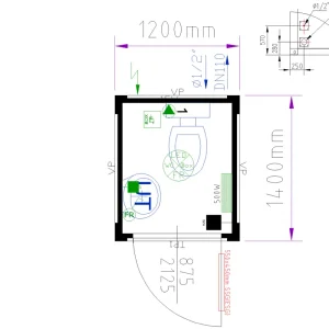Echt CONTAINEX Sanitärbox 5' 1.400 x 1.200 x 2.540 mm - inkl. 5l-Untertischspeicher