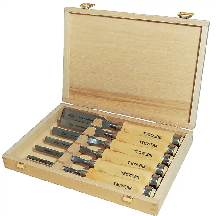 Abverkauf Stechbeitelsatz 6,10,12,16,20,26mm Weißbuchenh.Ulmer Form 6-tlg.HO-Kasten TW