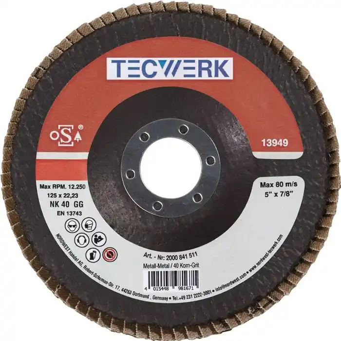 Fächerscheibe D.125mm K.40 kon.Stahl/Holz NK TECWERK VE: 10 Stück Highlight