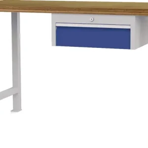 Bestpreis Werkbank B1500xT750xH790-1140mm Buche-Multiplex lichtgrau/signalblau 1Schubl.