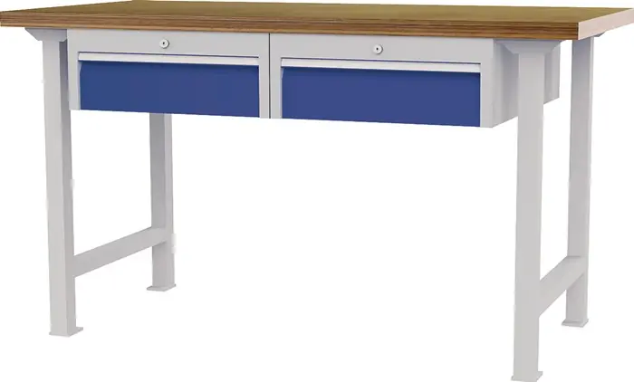 Werkbank B1500xT750xH790-1140mm Buche-Multiplex lichtgrau/signalblau 2Schubl. Direktkauf