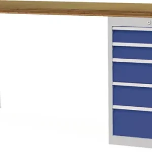 Werkbank B2000xT750xH859mm Buche-Multiplex lichtgrau/signalblau 5Schubl. Rabatt
