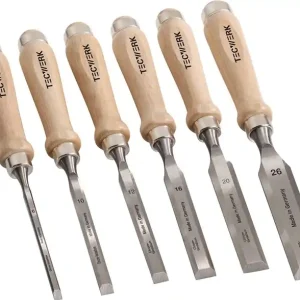 Letzte Chance Stechbeitelsatz 6,10,12,16,20,26mm Weißbuchenh.Ulmer Form 6-tlg.Krt.TECWERK