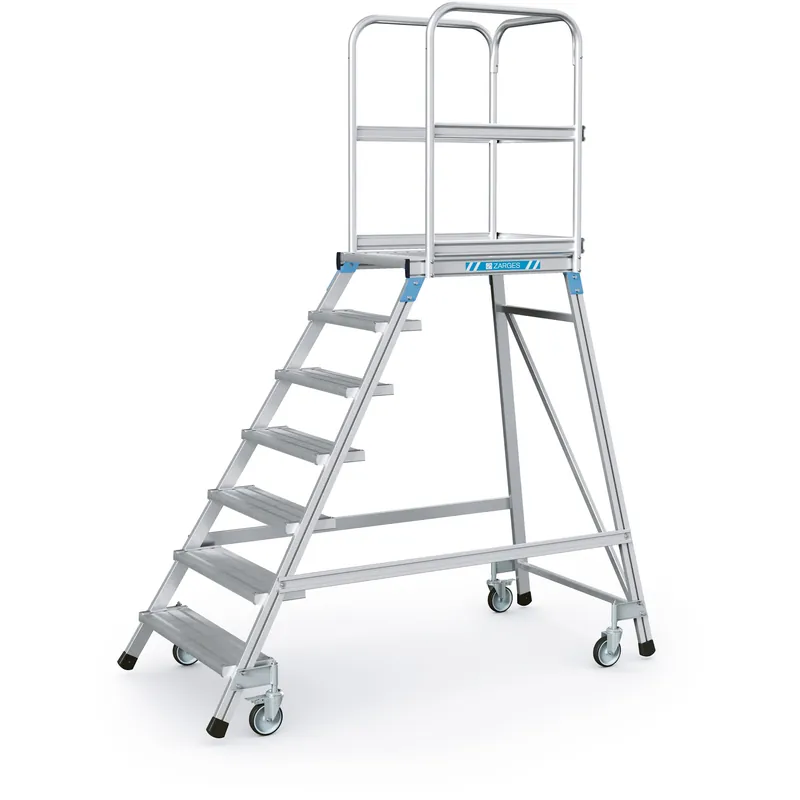 ZARGES Podesttreppe fahrbar und einseitig begehbar mit Leichtmetall-Stufen und Plattform Super-Preis