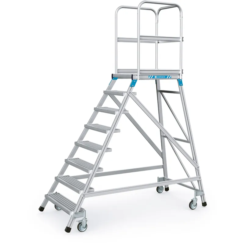 ZARGES Podesttreppe fahrbar und einseitig begehbar mit Stahl-Gitterrost-Stufen und Plattform Top-Angebot
