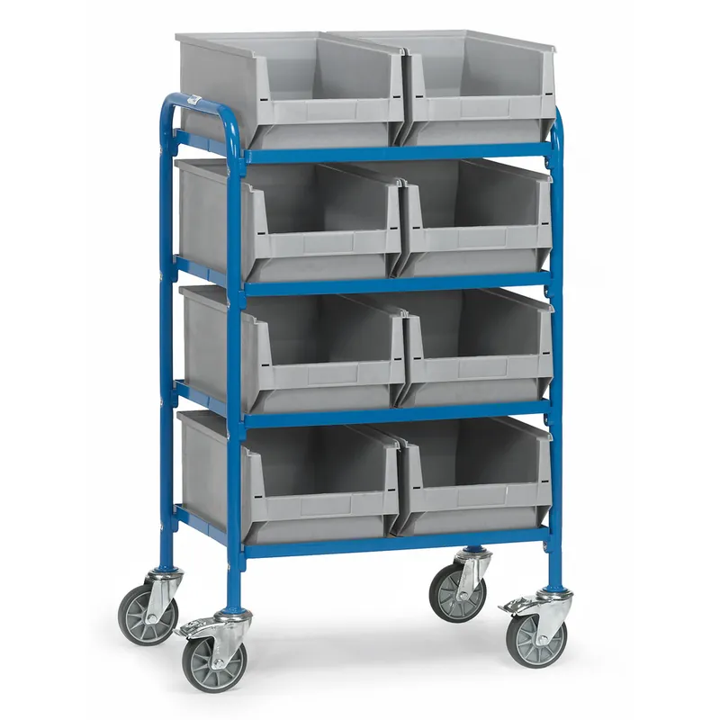 fetra Beistellwagen pulverbeschichtet blau/RAL 5007 mit Böden Ladefläche 630 x 470 mm Wochenendangebot