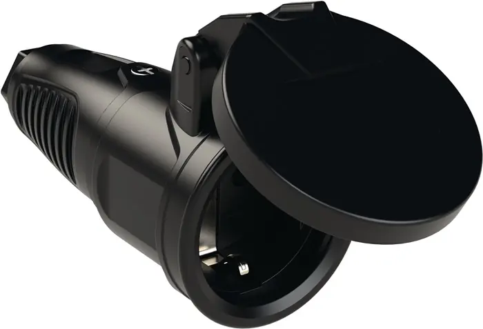 Rabatt Schutzkontaktkupplung 10-/16 A 250 V schwarz IP54 Vollgummi,m.Federklappdeckel