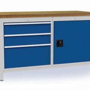 Top-Angebot Werkbank signalblau lichtgrau B1500xH859xT750mm Buche Multipl.40mm 3 Schub.1 Tür