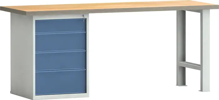 Werkbank PW700 B2000xT700xH840mm Buche Multiplex lichtgrau/brillantblau 4Schubl. Finale Aktion