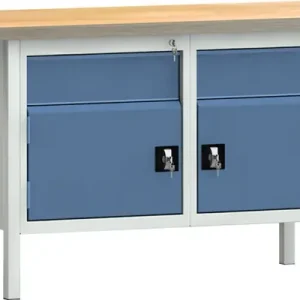 Günstig Werkbank PW 700 B1500xT700xH840mm Buche Multiplex grau/blau 2 Schubl.2 Türen