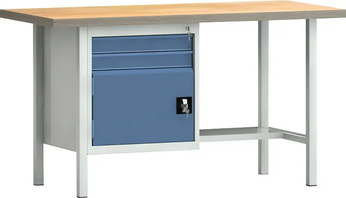 Werkbank PW 700 B1500xT700xH840mm Buche Multiplex grau/brillantblau 2Schubl.1Tür Expressversand