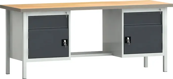 Werkbank PW 700 B2000xT700xH840mm Buche Multiplex lichtgrau/grau 2 Schubl.2Türen Garantierte Lieferung