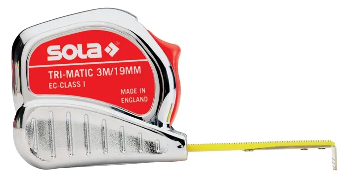Taschenrollbandmaß TRI-MATIC L.8m B.25mm mm/cm EG I Ku.Stopptaste SOLA Neue Ware
