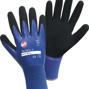 Handschuhe Nitril Aqua Gr.10 blau/schwarz 100%Nyl.m.Nitrilbeschichtung VE: 12 Paare Preis Gesenkt