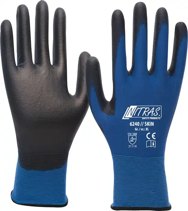 Handschuhe Skin Gr.9 blau/schwarz EN 388 PSA II NITRAS SAFETY VE: 12 Paare Preis Gesenkt