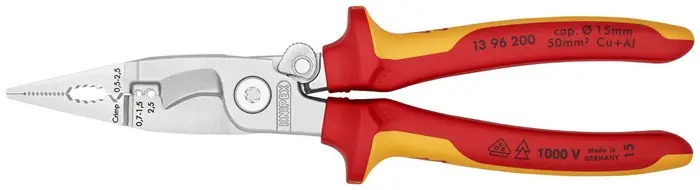 Bestseller Elektroinstallationszange L.200mm VDE verchr.Mehrkomp.-Hüllen m.Öffnungsf.KNIPEX