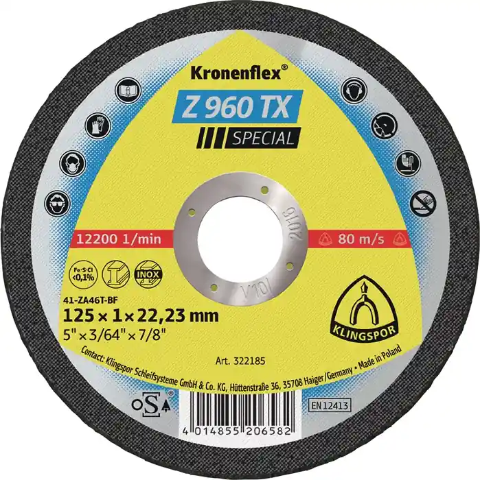 Sofort Bestellen Trennscheibe Z 960 TX D125x1mm ger.INOX Bohr.22,23mm KLINGSPOR VE: 25 Stück