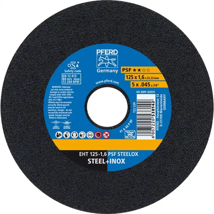 Trennscheibe PSF STEELOX D125x1,6mm ger.INOX Bohr.22,23mm PFERD VE: 25 Stück Direktkauf