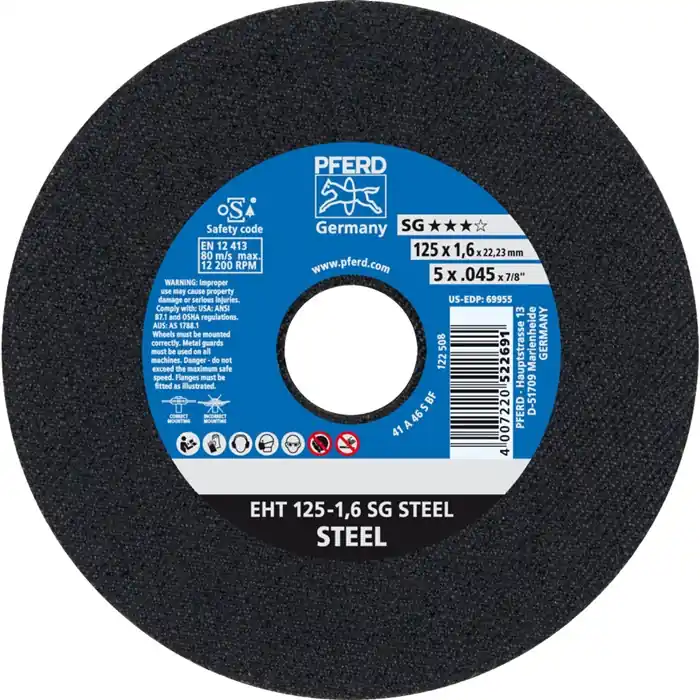 Heißes Angebot Trennscheibe SG STEEL D125x1,6mm ger.STA Bohr.22,23mm PFERD VE: 25 Stück