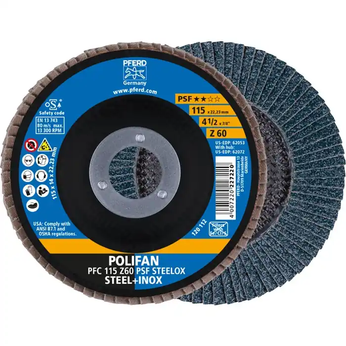 Fächerscheibe POLIFAN Z PSF STEELOX D.115mm K.60 kon.STA/INOX ZK PFERD VE: 10 Stück Jetzt Bestellen
