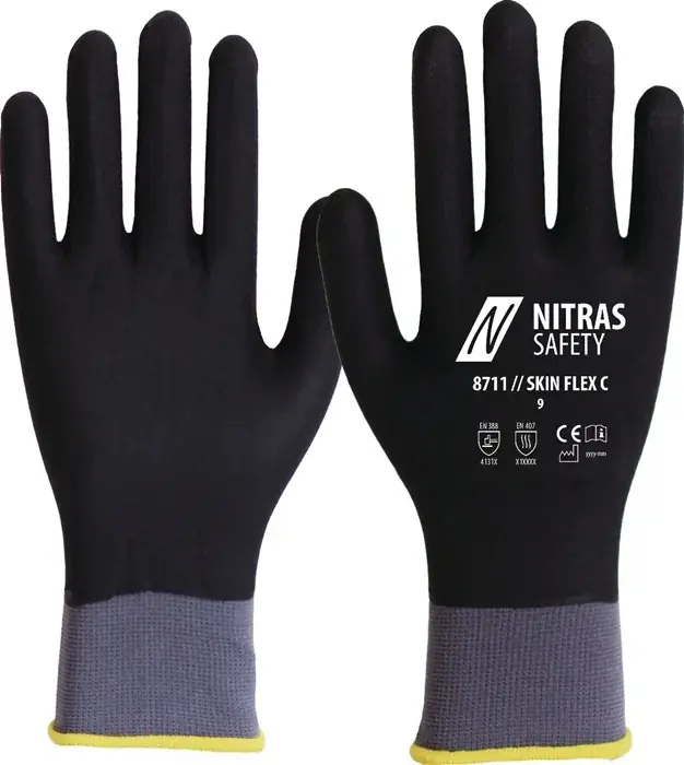 Handschuhe SKIN FLEX 3D Gr.9 grau/schwarz EN 388,EN 407 PSA II 12 NITRAS SAFETY VE: 12 Paare Beliebt