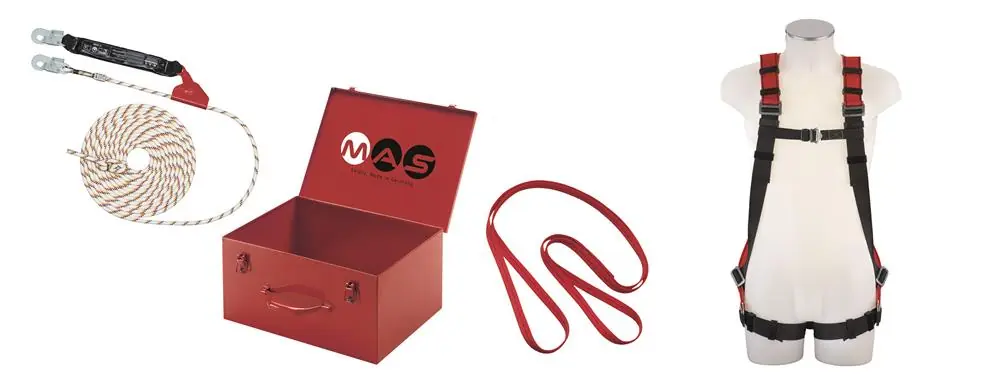 Preisreduziert MAS 10 Sicherheitsset 1x Auffanggurt MAS 10 Größe 48-56 1x Auffanggerät MAS SK12 1x Anschlagband 2 m 1x Gerätekoffer Metall