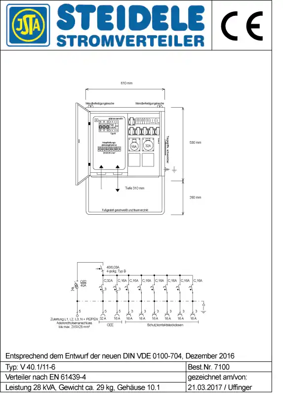 Steidele Verteilerschrank V 40.1/11-6 Bestpreis