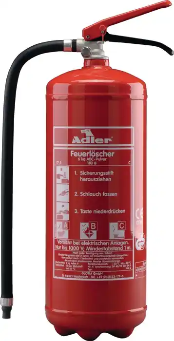 Pulverfeuerlöscher Adler PDE6 6 kg m.Dauerdruck Brandkl.27 A 183 B C m.Wandh. Direkt Vom Hersteller