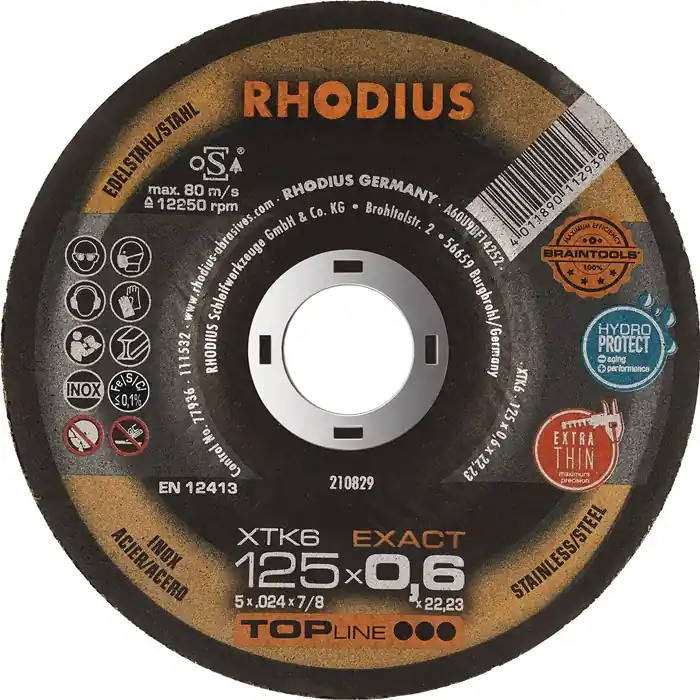 Trennscheibe XTK6 EXACT D125x0,6mm gekr.INOX Bohr.22,23mm RHODIUS VE: 50 Stück Must-Have