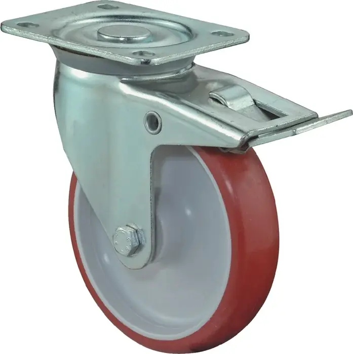 Lenkrolle D.150mm Trgf.280kg m.Festst.PU 135x110mm rot BS ROLLEN Billig