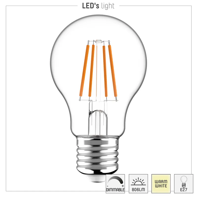 Led Filament Leuchtmittel - Klassisch A60 E27 7W 806lm 2700K Klar 330° - dimmbar Ausverkauf
