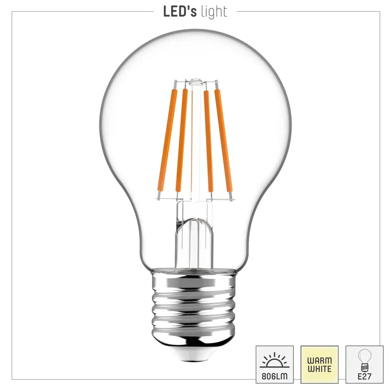 Led Filament Leuchtmittel - Klassisch A60 E27 7W 806lm 2700K Klar 330° - 3erSparpack Must-Have