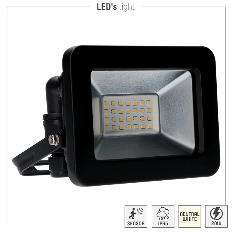 Strahler - 20W 2200lm 4000K IP65 - Sanan LED - Schwarz Begrenztes Angebot