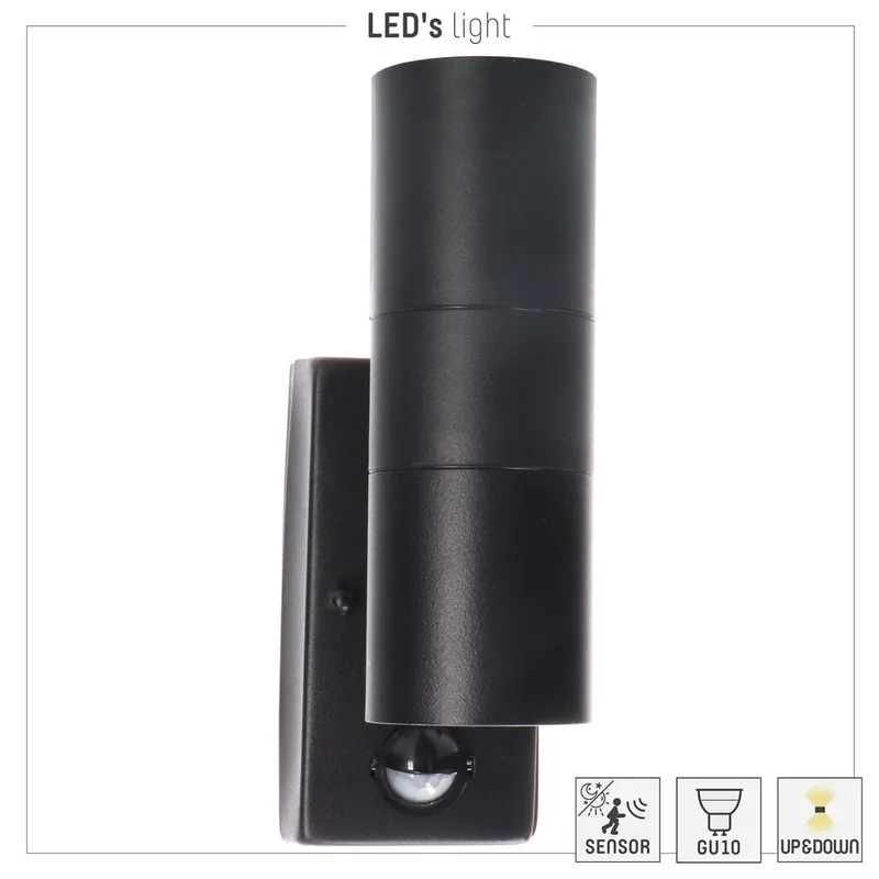 LED outdoor - wandleuchte Calabar - 2xGU10 IP44 - Sensor - Schwarz Bestpreis