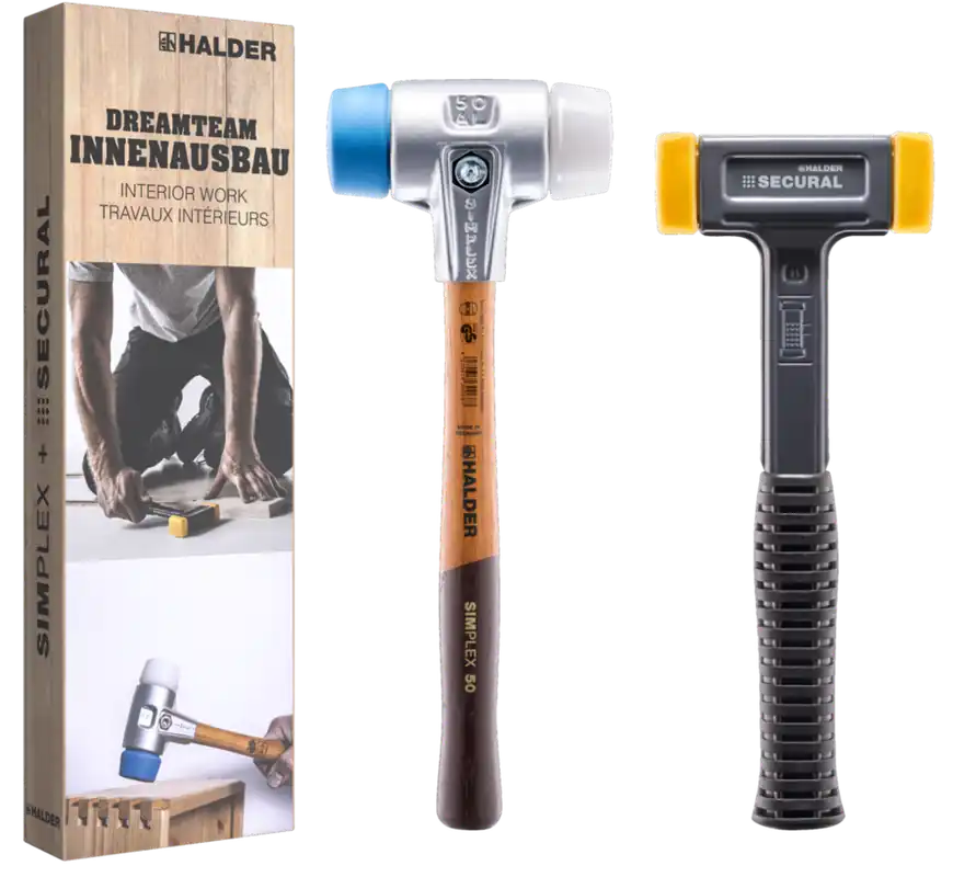 Neue Kollektion HALDER Schonhammer-Aktionsbox "Dreamteam Innenausbau" SIMPLEX Ø40mm + SECURAL 30x40 mm