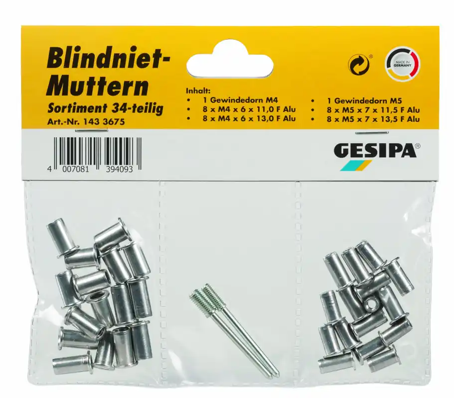 GESIPA Blindnietmuttern-Sortiment (34-teilig) Mega-Angebot
